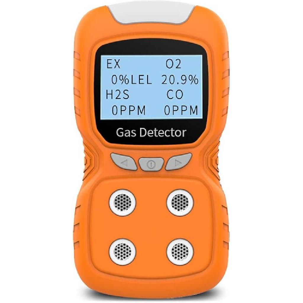 Portable Gas Detector, Gas Clip 4 Gas Monitor Meter Tester Analyzer, Rechargeable LCD Display Sound Light Shock Air Quality Tester, 2 Year