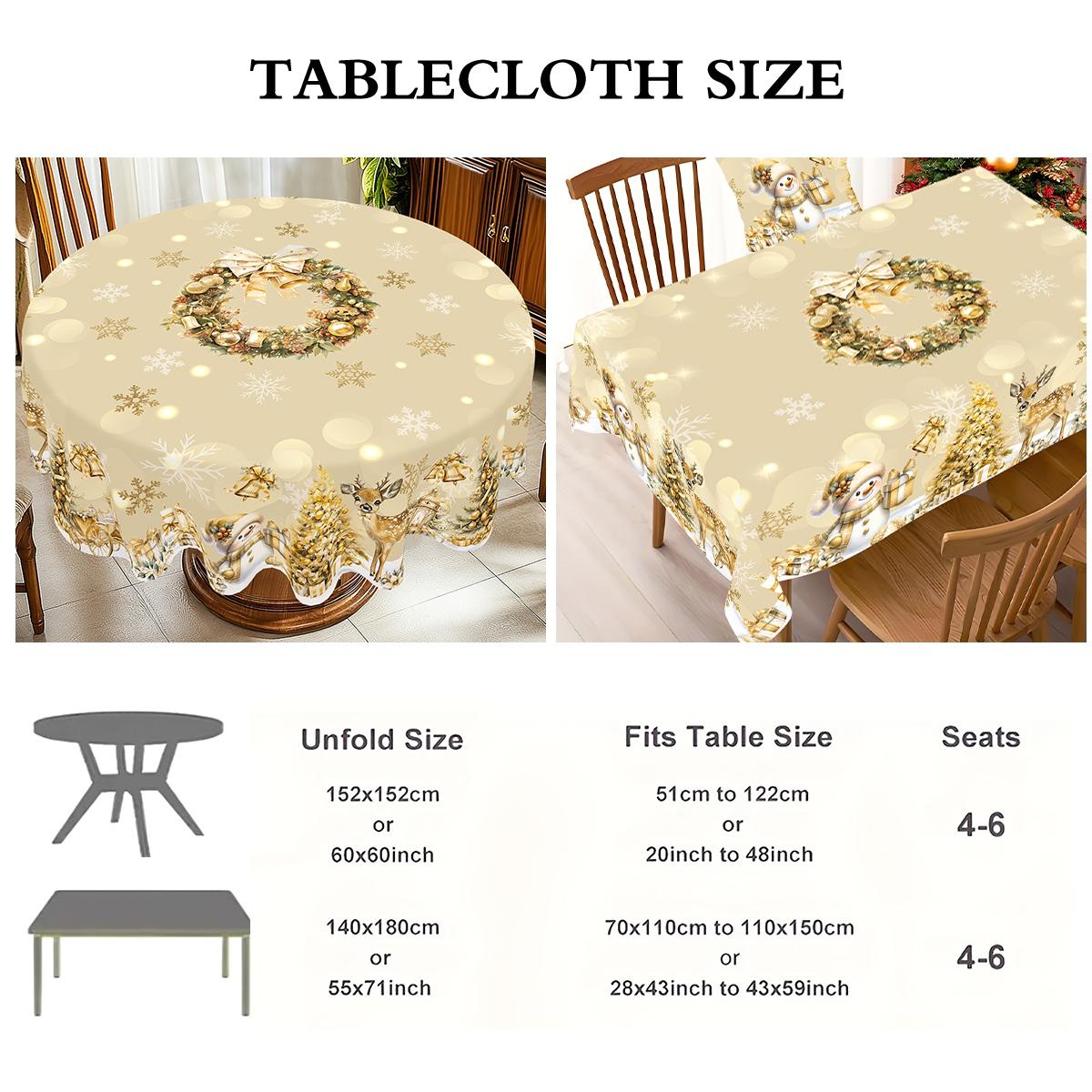 Nappe de Noël en Or Blanc Housse de Table Bonhomme de Neige Décorations Joyeux Noël Pour la Maison Navidad Noel Cadeau Nouvel An Round 150cm beige