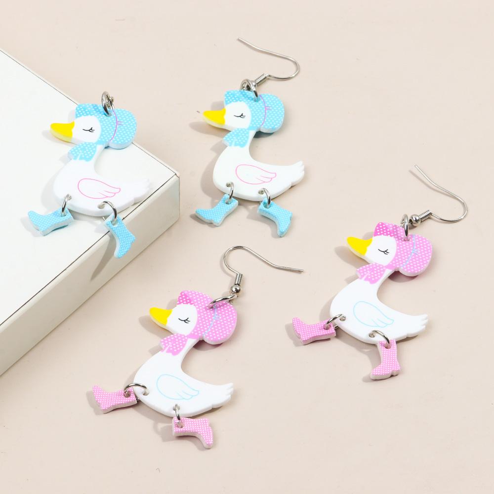 New Cute Christmas Scarf Duck Acrylic Earrings for Women Funny Cartoon High Heels Duck Animal Dangle Earring Novelty Jewelry