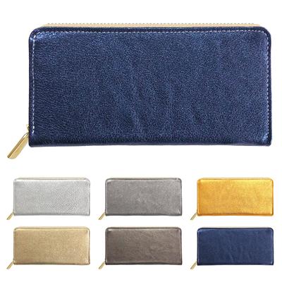 Trendy Yamagishi Genuine Leather Long Wallet with Zipper, Card Slots, Coin Purse, Glitter, Indigo, for Men and Women