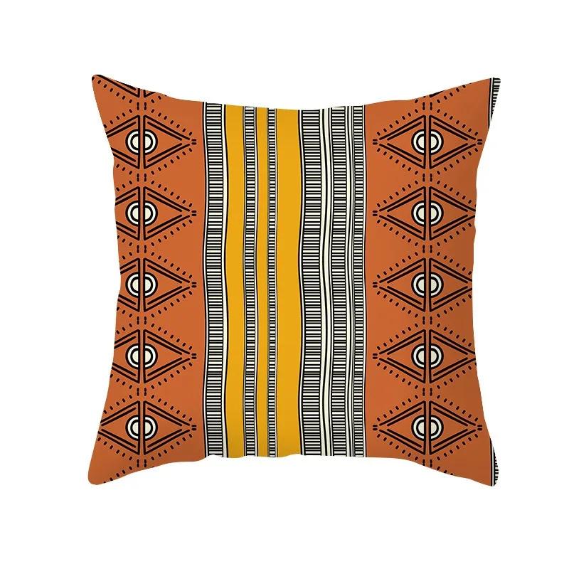 Ethnic Aztec D Flat Printed Peach Skin Pillow Cover Boho Colorful Geometric Cushion Case for Sofa Living Room Decor