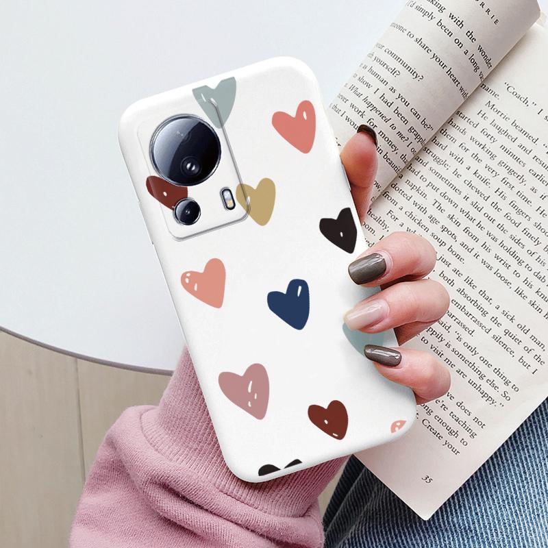 For Xiaomi 13 Lite Phone Case Cute Fashion Heart Flowers Soft Silicone Bumper Cover For Xiaomi13 Lite Fundas Shell Cartoon Gifts