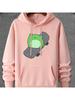 Cartoon Frog Skateboard Hoodie Front Street Style Print Loose Long Sleeve Casual Fleece Pullover Sweatshirt