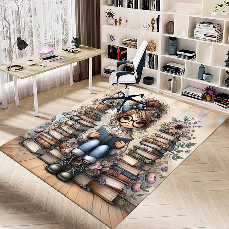 1PC girl books Extra Large Non Slip Floor carpet, Office, family, bedroom, Studio Large Area Rug Indoor Rugs