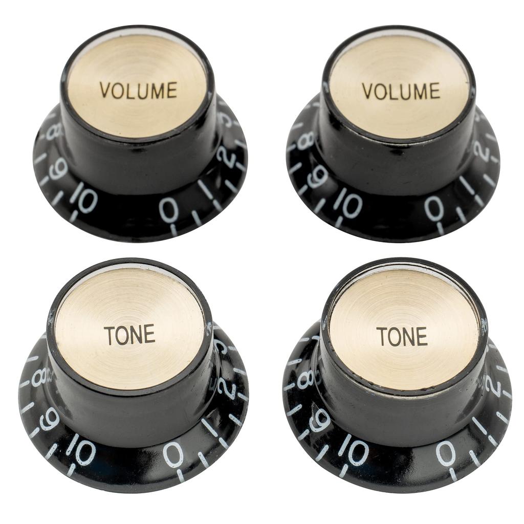 Musiclily Pro Reflector Metric Set for Electric Top of Knobs, 2mm, Volume/Two-Tone LP/SG Guitars, Black/Gold (Set 4)