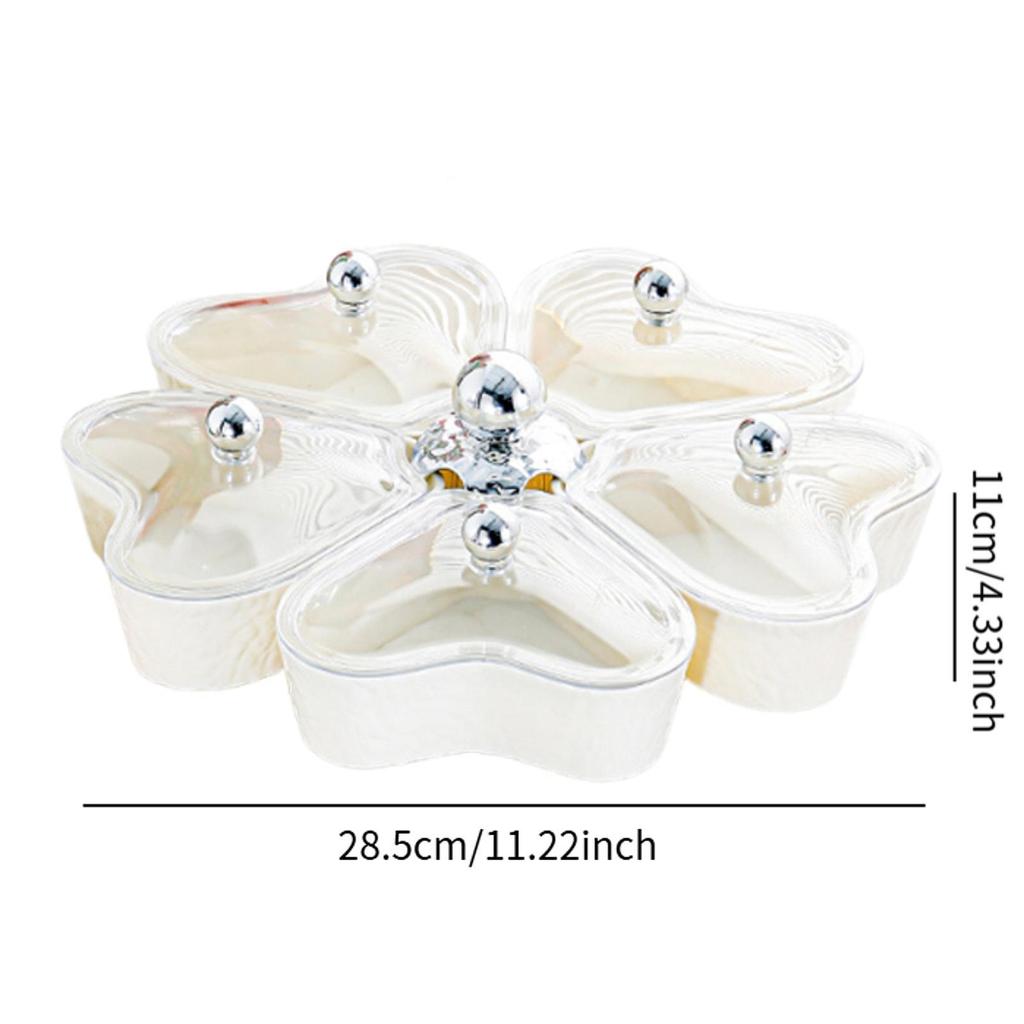 Divided Serving Tray Fruit Plate Organizer Nut Candy Veggie Tray Rotating Snack Platter for Candy Nuts Sweets Fruit Tea Party