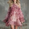 European and American Fashion Leopard Print Chiffon Print Slanted Shoulder Bubble Sleeve Ruffle Edge Doll Dress Dress