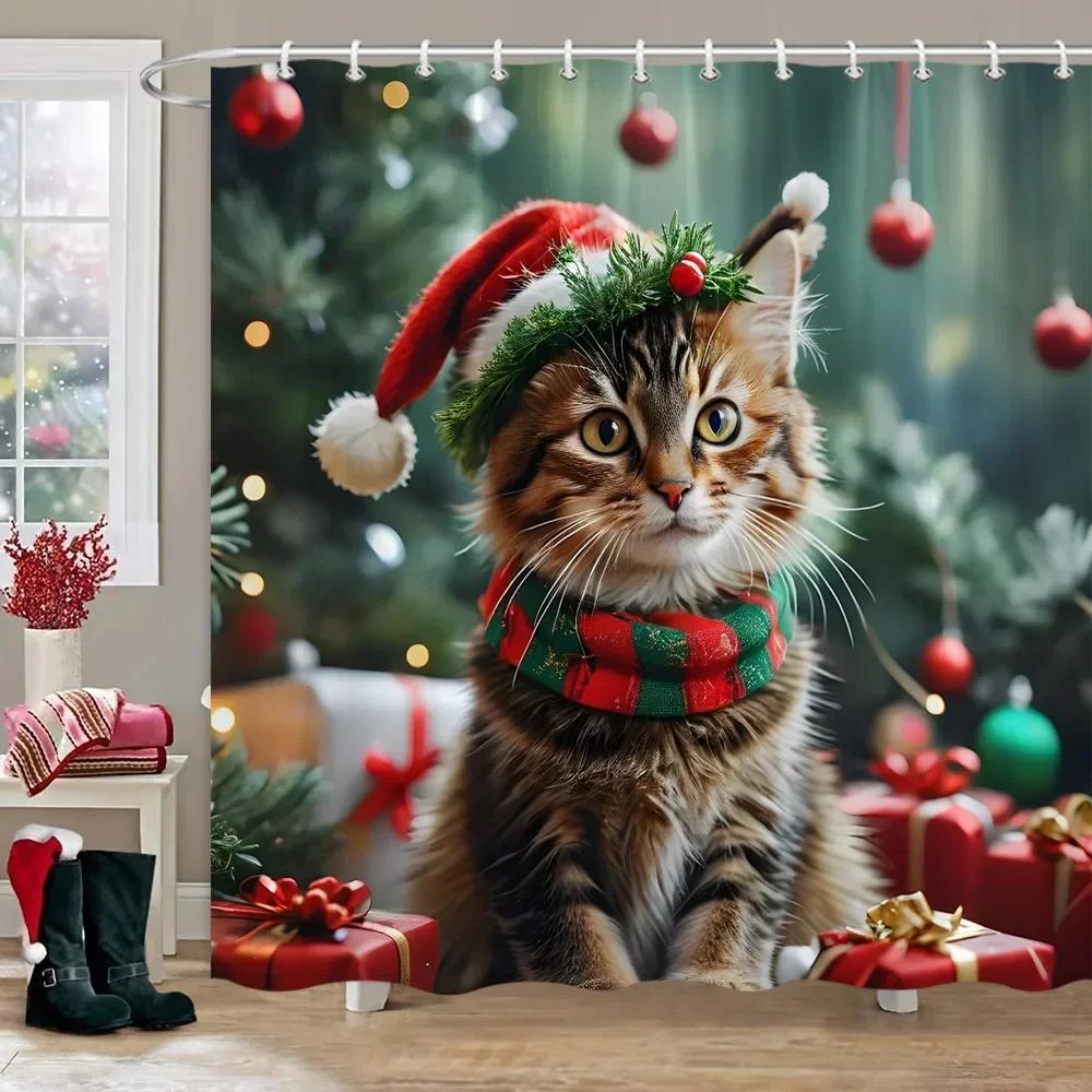 Christmas Snowman Shower Curtain Christmas Tree Winter Snow Christmas Gift Polyester Shower Curtains Bathroom Decor with Hooks