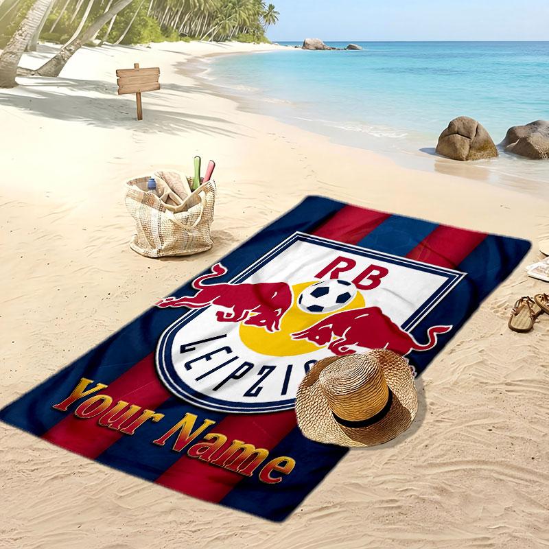 Telo Mare Personalizzato Stampato RB Leipzig FC Logo Calcio Supporto Nome Personalizzato Testo Asciugamano Assorbente Per Sport Viaggio Regalo Speciale