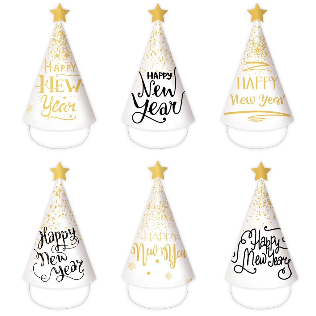 6pcs Happy New Years Hats 2025 Novelty New Year Paper Star Cone Cheers New Year Party Favors for New Years Eve Party Decorations