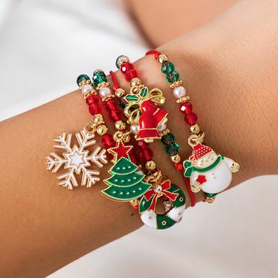 5 Teile/satz Nette Weihnachten Serie Schneeflocke Baum Anhänger Kristall Frauen Armband Für Mädchen CCB Perlen Einstellbar Gewinde Seil Armband