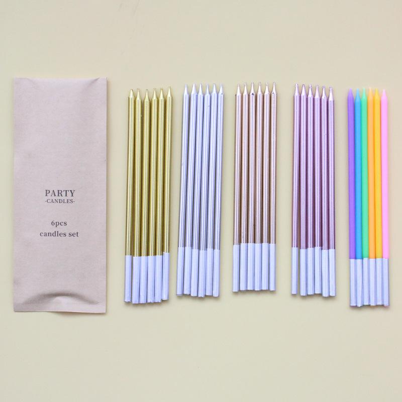 Birthday Candles Plastic-free 6 Straight Gold-plated Multi-color Party Decoration Rainbow Candles