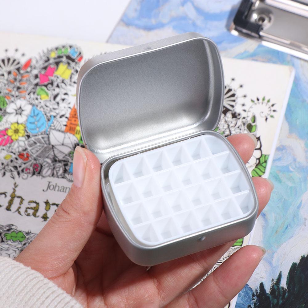 Portable 12/24 Grids Watercolor Box Iron Paint Pigment Box With Clip Art Supplies