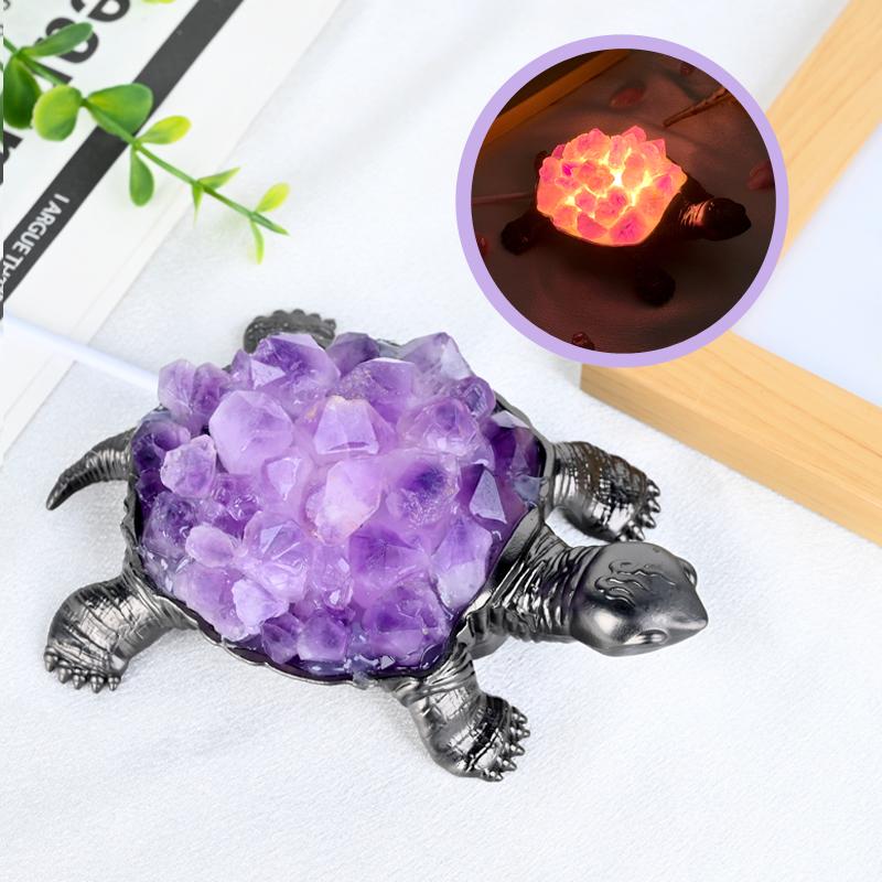 DIY Cute Animal Natural Crystal Handicrafts Crystal Lamp Amethyst Cluster Healing Stone Citrine Night Light for Home Decoration