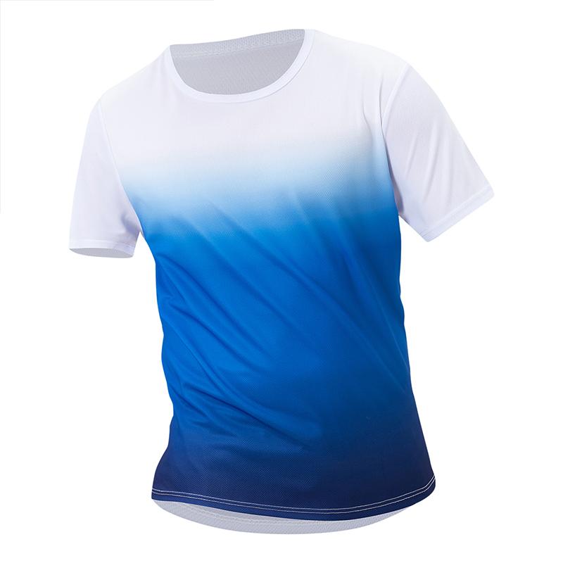 Herren Multi-Color Farbverlauf Atmungsaktiv Kurzarm Bequem Rundhals Sport Laufen T-Shirt Modisches Jugend Top