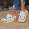 2025 New Plus-size Lace-up Color Low-top Shoes Women's Ethnic Style Graffiti Lazy Canvas Flat Shoes