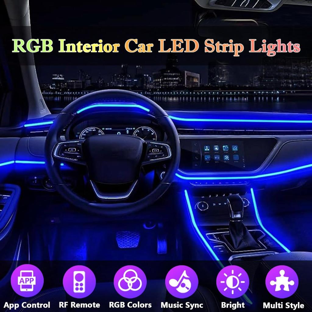 Interior Car LED Strip Lights, RGB 6 In 1 Ambient Lighting Kit With 315 Inches Integrated Fiber Optic, 16 Million Colors Car Interior Lights With