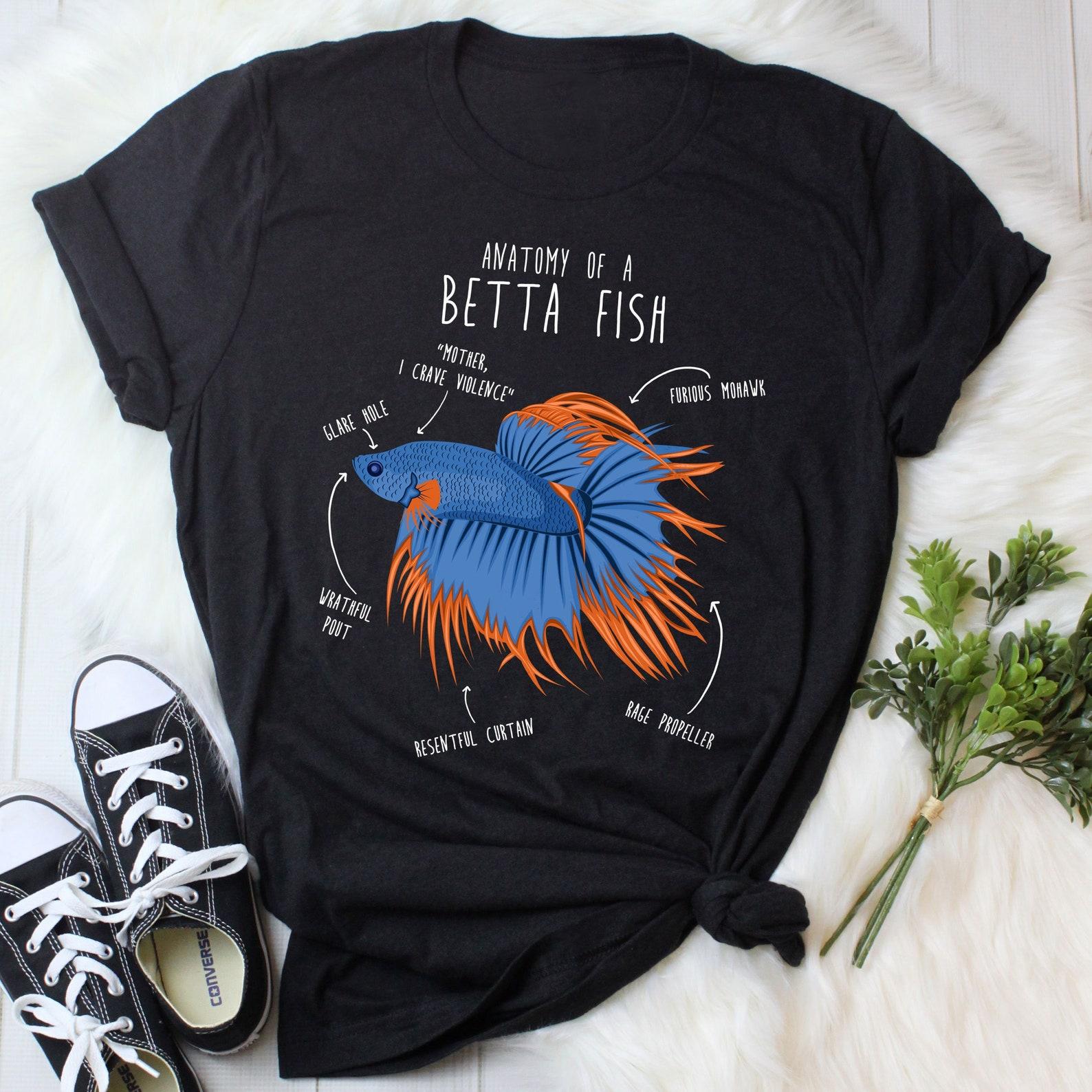 Betta Fish Shirt, Women, Men, Funny Betta Lover Gift, Cute Pet Siamese Fighting Fish T-shirt, Tropical Aquarium Tank Tshirt, Anatomy XXL