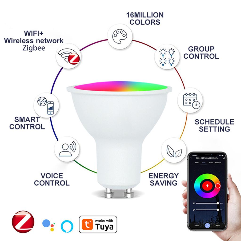 Dimmable GU10 LED Bulb 5W Adjustable Light-Up AC220V Lighting Smart App Control Lighted RGB/C+W White Bulbs for Party Decor