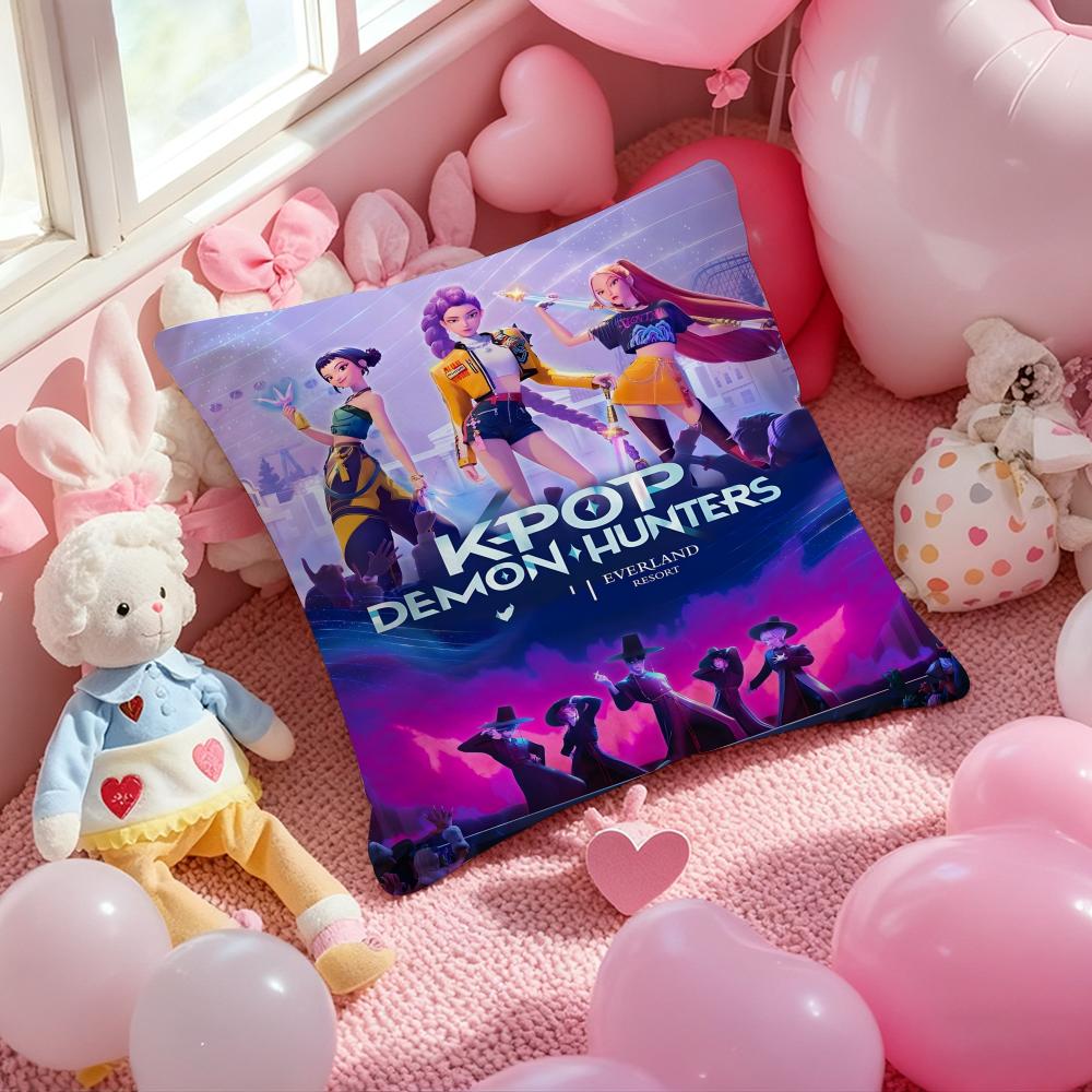 

K-Pop Охотники на демонов Наволочка Мягкая плюшевая ткань Двусторонняя печать Наволочка для подушки Теплая зимняя наволочка для диванной подушки для дома 12x12Inch