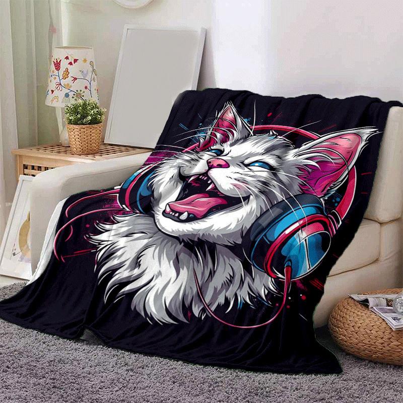 1pc Cat Printing Lightweight Flannel Blanket, Comfortable and Warm Blanket, for Camping Sofa Bed and Couch Office, Suitable for Gift Blankets
