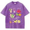 Fruit Tea Cold Drinks Ice Cream Prints Cotton Washed TShirt Women Oversize Tops Street Distressed ONeck T Shirt Summer Clothes