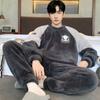 Winter, Coral Fleece, Pajamas, Men's Clothing, Thickened Fleece, Round Neck, Long Sleeved Pants, Suits, Home Clothes