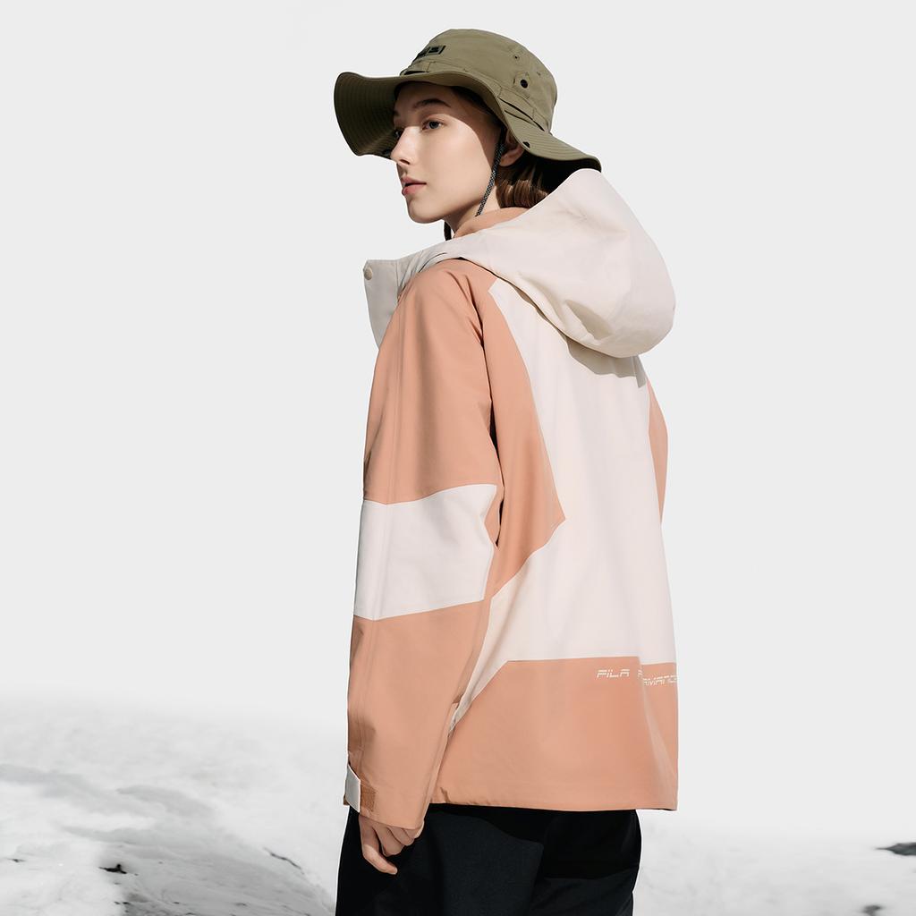 Men's Jacket FILA Waterproof And Windproof To Keep Warm Windbreaker Jacket Unisex Light Beige Khaki