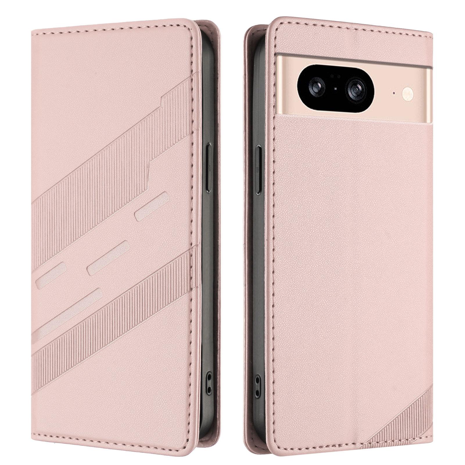 

For Google Pixel 8 Phone Cases Punk Style Imprinted Wallet Stand Leather Cover Pink