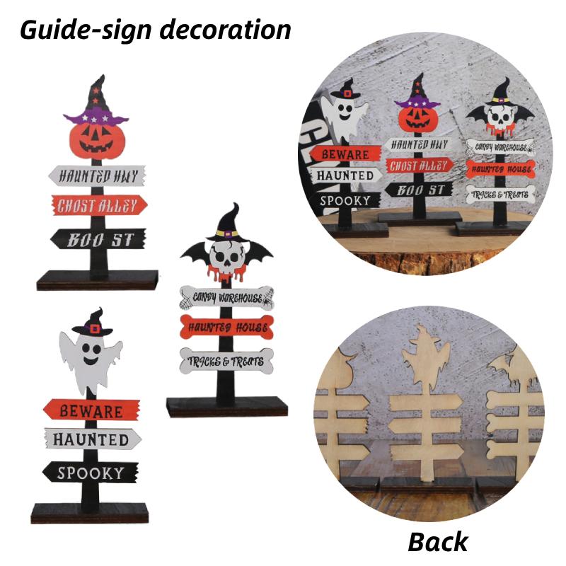 Skeletons Pumpkins Halloween Wooden Signpost Plaque Table Ornament Party Decor
