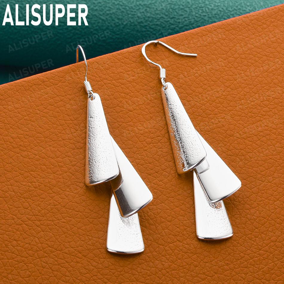 925 Sterling Silver Triangle Long Drop Earrings - Fashionable Party Jewelry