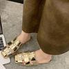 Baotou Niedrig Absatz Hausschuhe Damen Mode Quadratische Spitze Geflochten mit Hohlraum Weiche Sohle Rutschfest Verschleißfest Quadratischer Absatz Schuhe