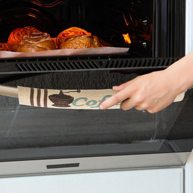 Microwave Door Cloth Protector 3pcs Coffee Bean Pattern Refrigerator Handle Protective Cover Kitchen Appliance For Preventing