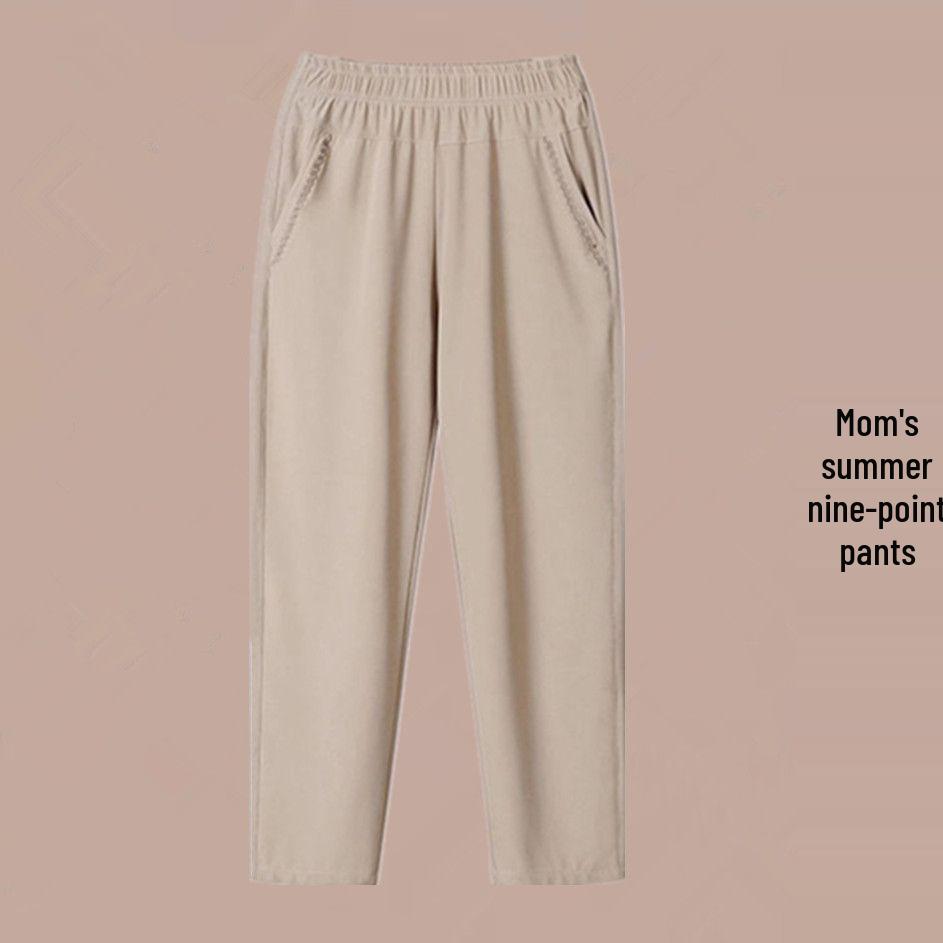 

High-Waisted Casual Harem Pants for Middle-Aged Women - Summer Nine-Point Tapered Fit L for 100-115 jin