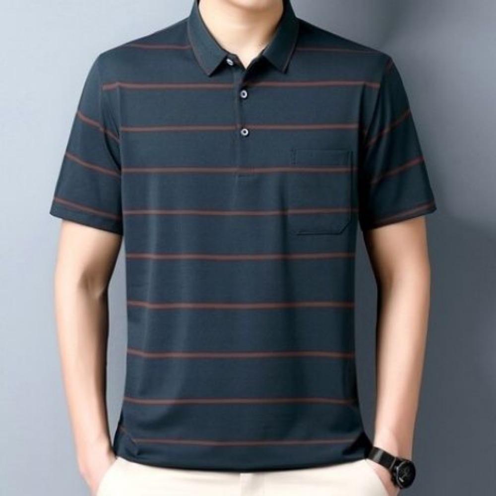 

Loose Base Casual Lapel Cotton Short-sleeved T-shirt Striped Polo Business Middle-aged Men s M
