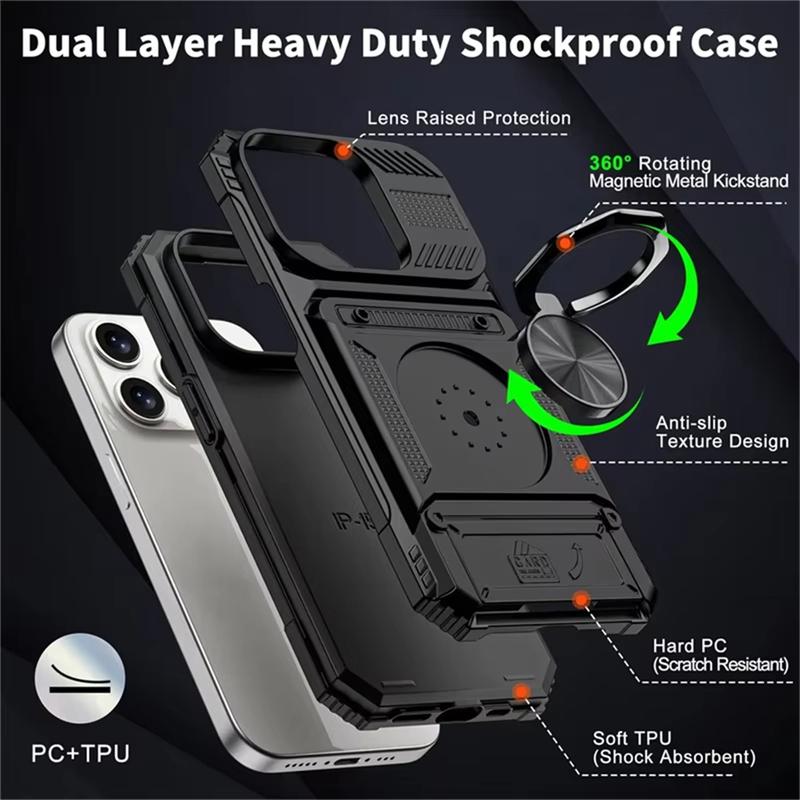 Heavy Duty Drop Shockproof Rotated Ring Kickstand Phone Cases For iPhone 17 16 14 13 15 Pro Max Plus Air Magnetic Wallet Cover
