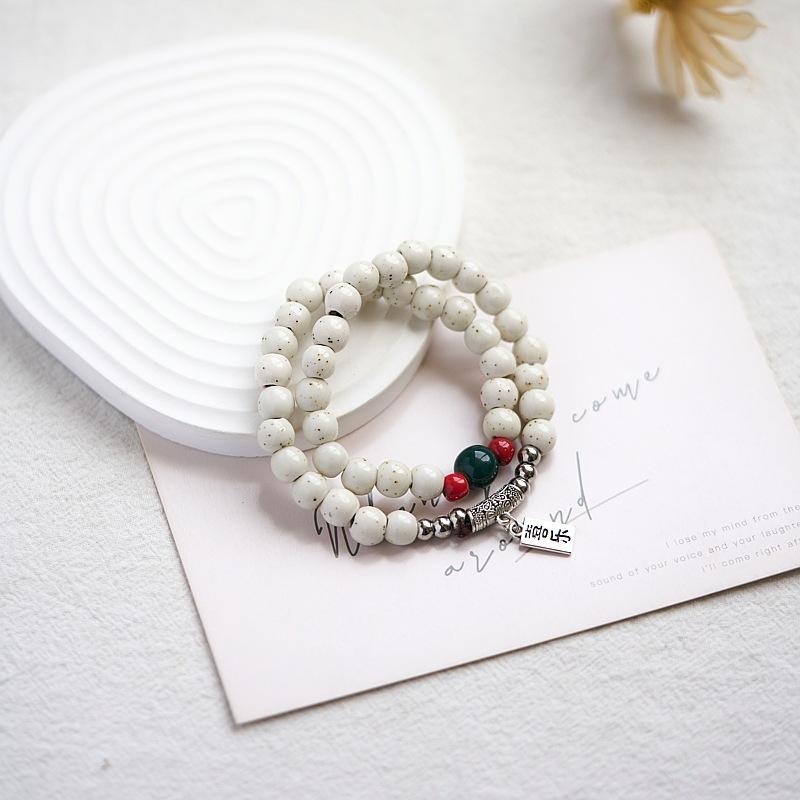 Jingdezhen Ceramic Bracelet New Chinese Style Student Antique Double Circle Beaded Bracelet Jewelry Hand-woven