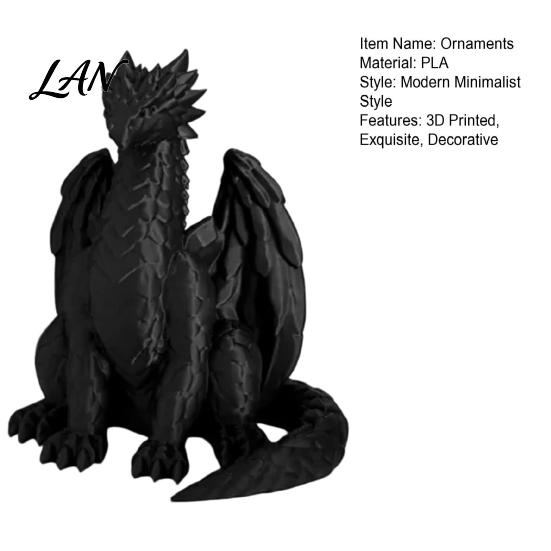 Fine Carved Statues for Bedroom 3D Printed Sitting Black Dragon Statue, Fantasy Western Figurine, Stylish Interior Decorations Gothic Decor