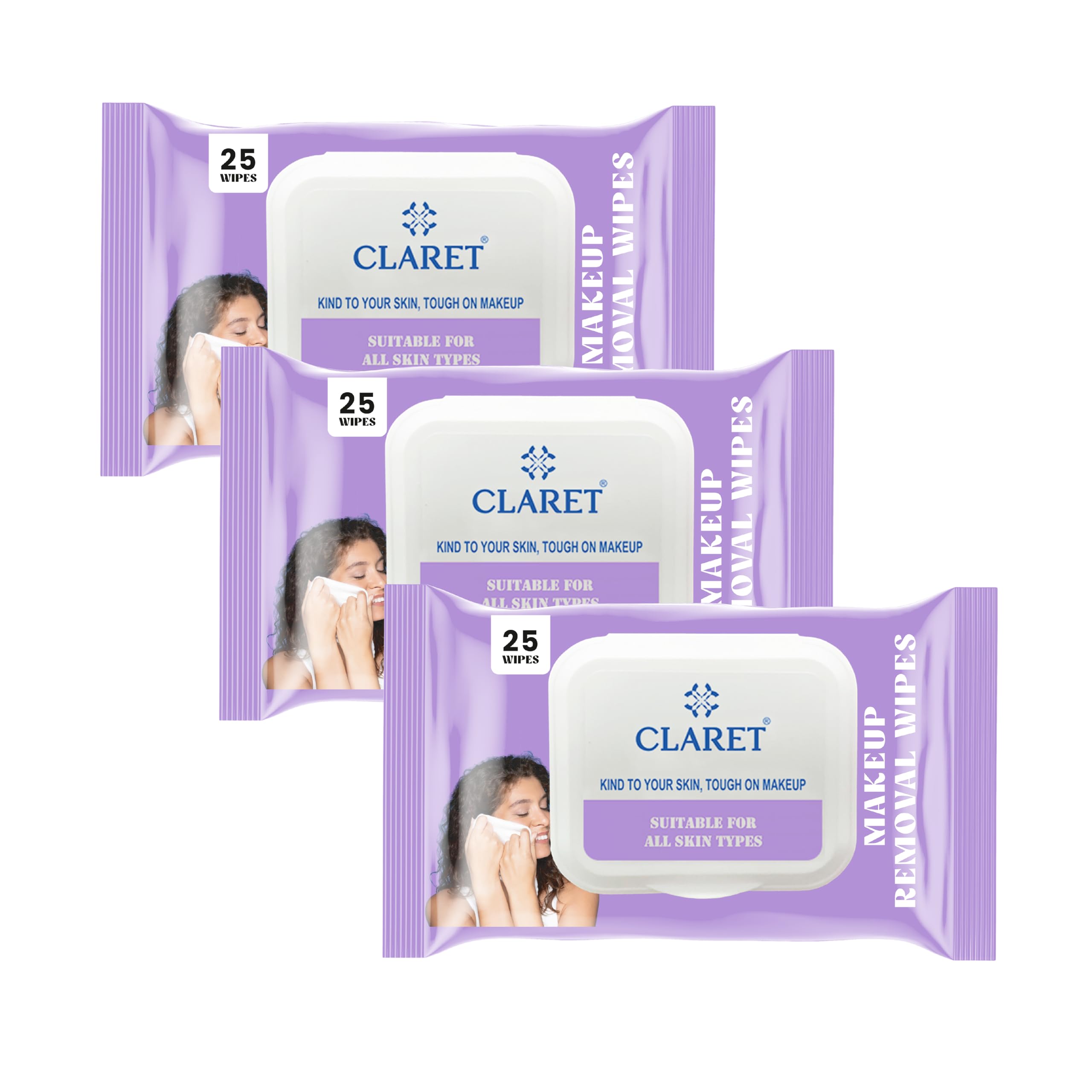 

Claret Gentle Makeup Removal Wet Wipes - 25 Count Pack | pH Balanced Alcohol-Free Wipes | Soft on Skin, Removes Stubborn Makeup | For All Skin Ty