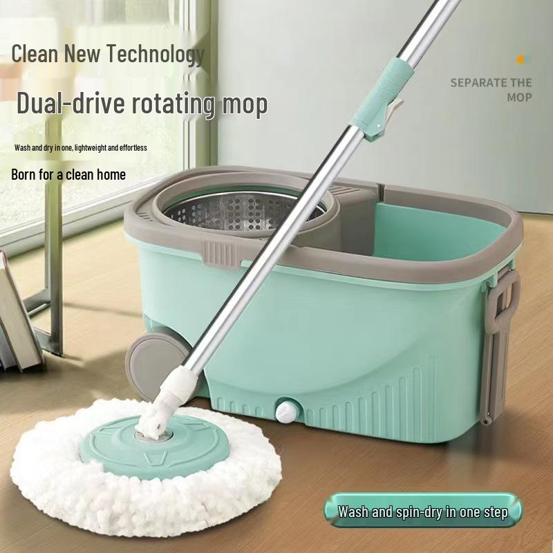 

Hands-Free Spin Mop & Bucket Set with Wheels – Old-Fashioned Style, Effortless Cleaning, Ideal Gift Steel Basket + Plastic Tray + 2 Mop Heads білий