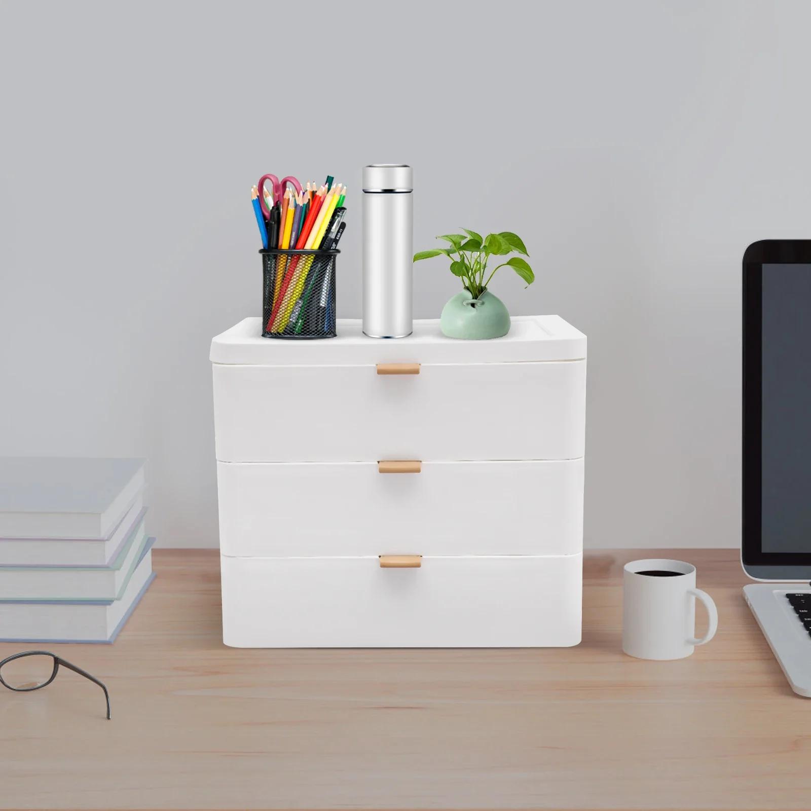 Bymaocar Drawer Style Desk Jewelry Organizer 3-layer White Tabletop Mount Storage Box with Handles for Study Bedroom Office M белый 10830₽