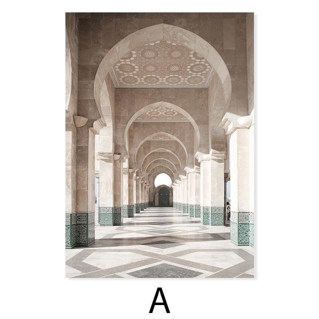 Islámský Bismillah Trendy Marocký Oblouk Zelené Listy Nástěnné Umění Obrázek Plakát Malba na Plátně Tisk pro Obývací Pokoj Domácí Dekorace Bez Rámu