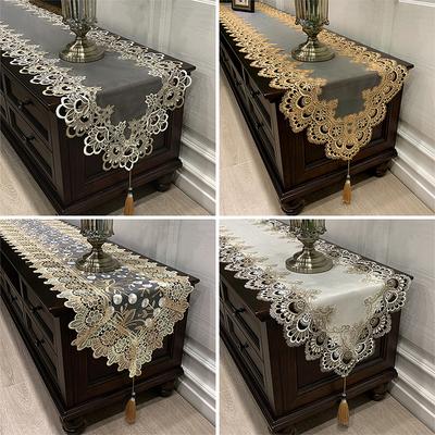 Vintage Lace Table Runner Lace Pendant Tassel Table Cloth Embroidered TV Cabinet Tablecloth Wedding Christmas Halloween Decor