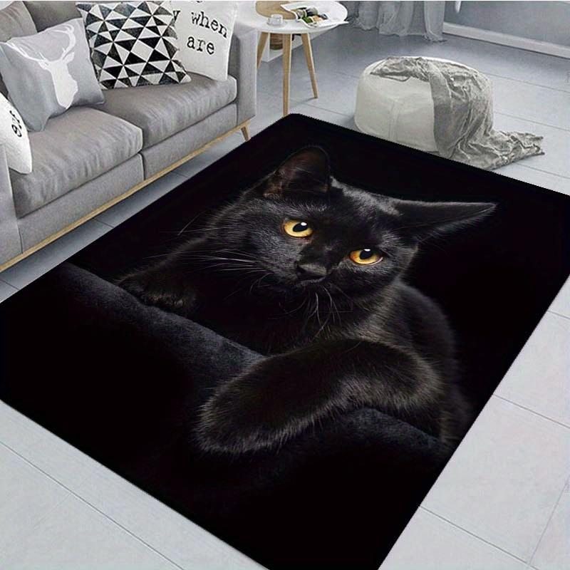 Black Cat Non-Slip Rug - Machine Washable Polyester Mat for Halloween/Christmas Decor, Cozy Home Gift