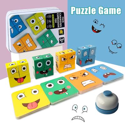 Jogo de cubo de mudança de rosto infantil, quebra-cabeça de expressão Montessori, blocos de construção, brinquedos de aprendizagem precoce, brinquedo educacional para crianças
