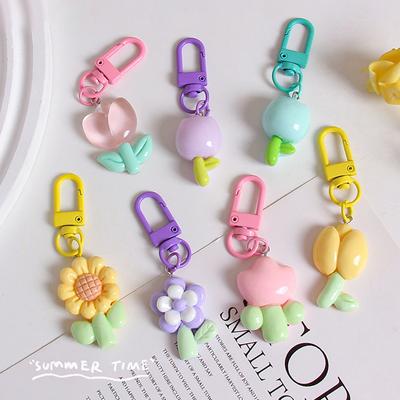 Portachiavi Ciondolo Tulipano in Resina Ragazza dei Fiori Cuore Ornamento Carino per Borsa Decorazione Custodia Chiavi Cuffie