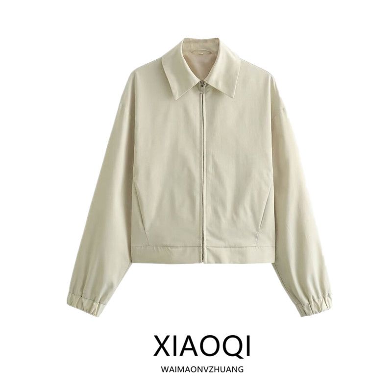 Fashion Style 2024 Spring New Arrival Women's Clothing All-Matching Lapel Drop Shoulder Long Sleeves Zipper Jacket Outwear 5320761