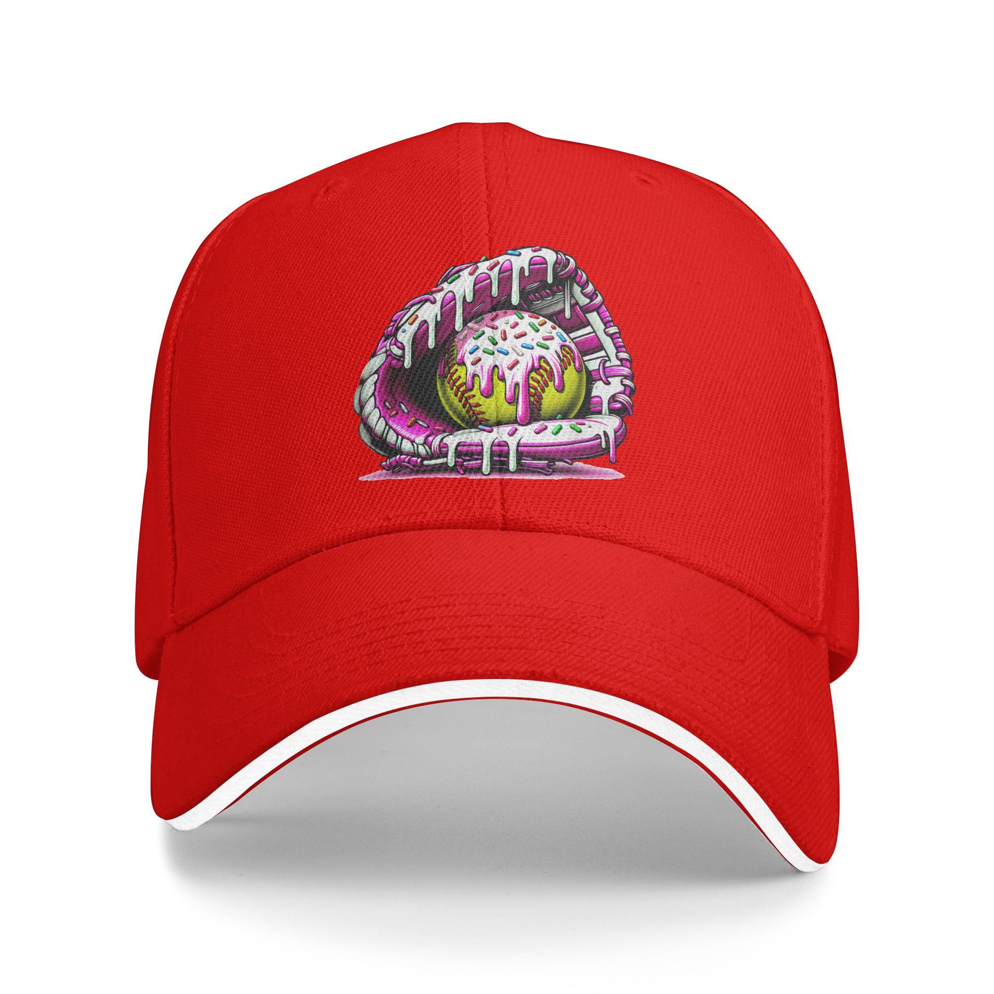 Softball Drip Ice Cream Sprinkles Softball Glove Baseball Cap Men Design Hip Hop Hats Summer Running Hippie Sun Snapback Cap One Size