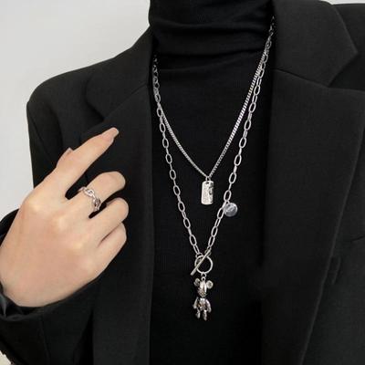 Chic Long Chain Sweater Necklace with Bear Pendant for Women - Perfect for Autumn/Winter 2021