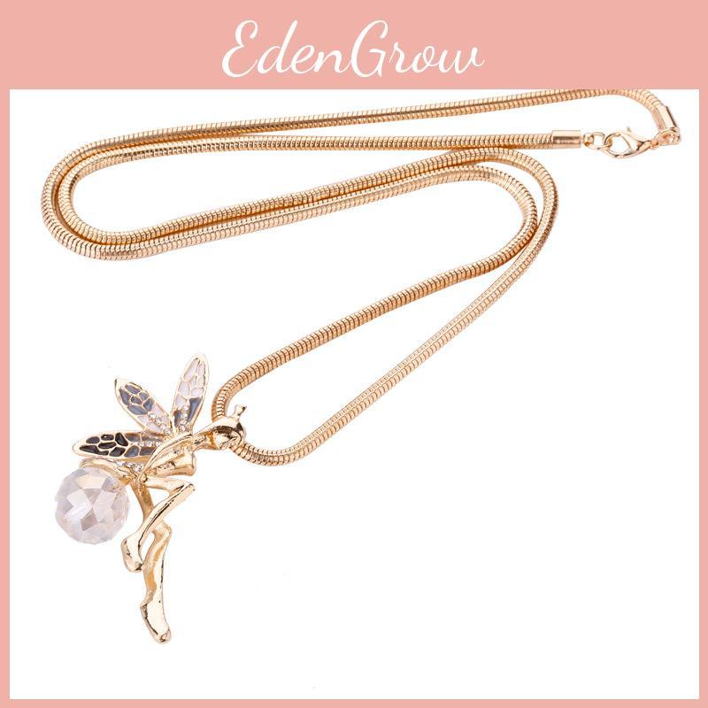 Necklacecrystal Wing Angel Encrusted Sweater Chain Drop Pendant Gift Jewelry